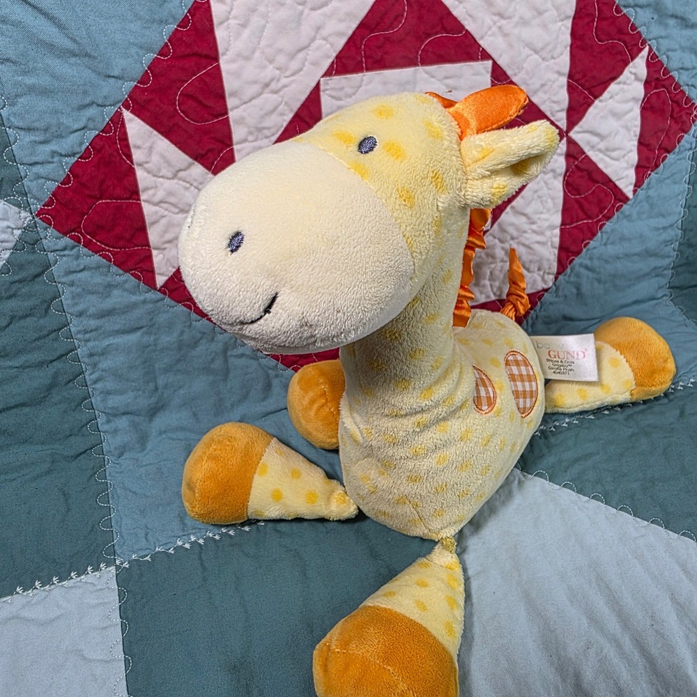 Baby Gund Grigsby Giraffe Plush Baby Toy Small Yellow Polka Dot Gingham Patches